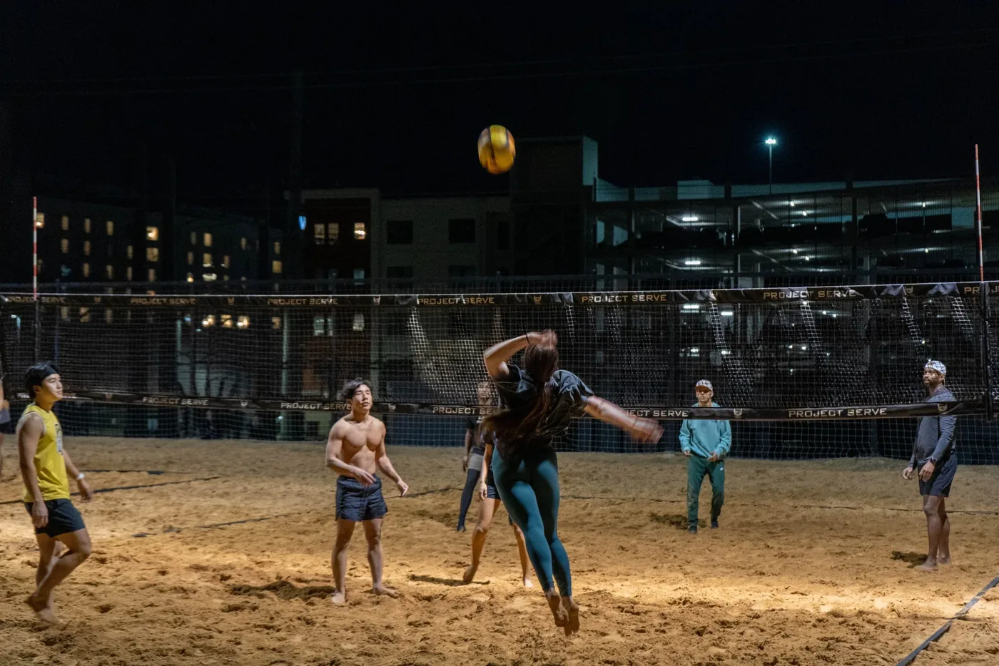 Indoor pickup volleyball game